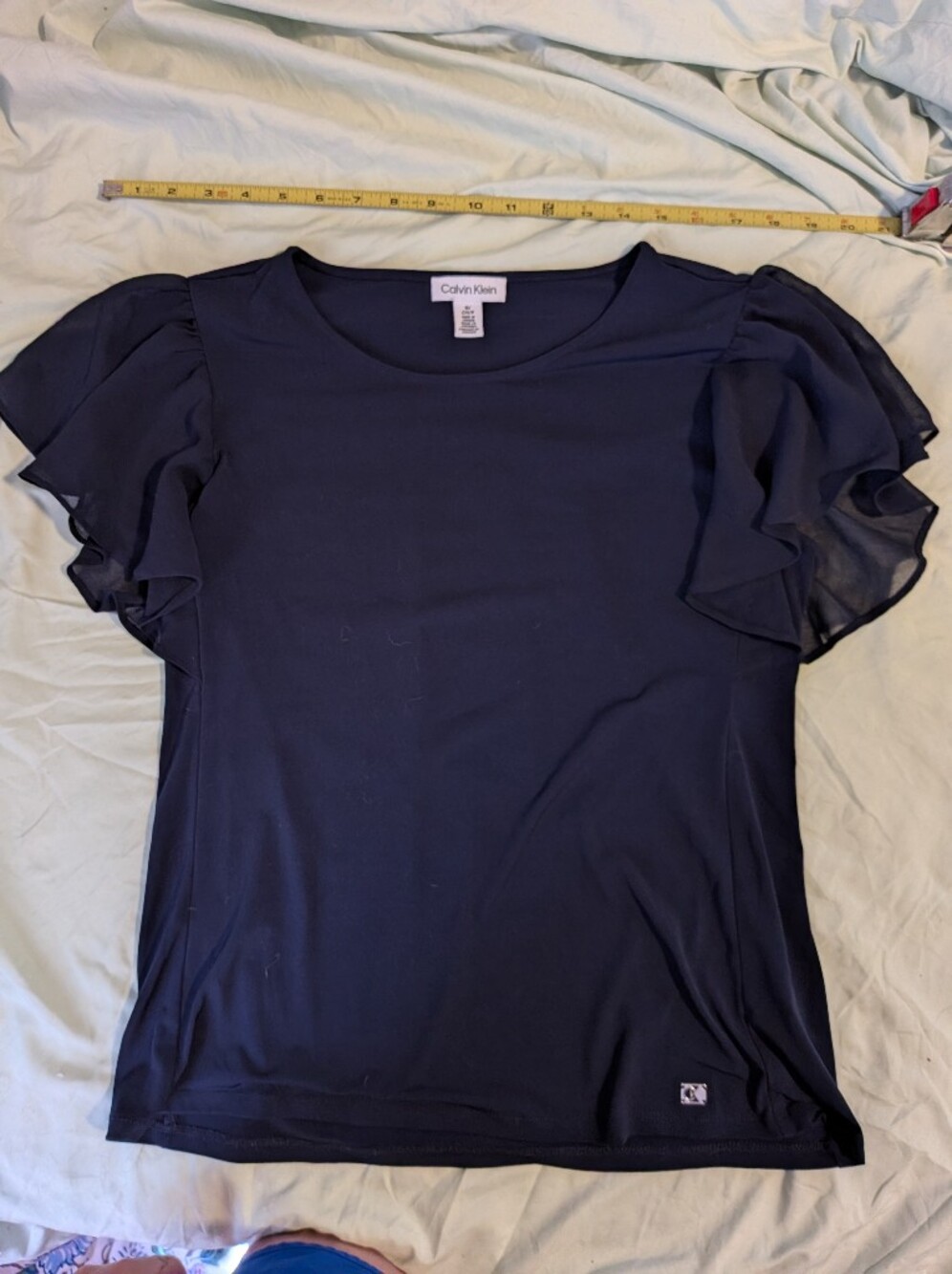 Calvin Klein Navy Ruffle Sleeve Top